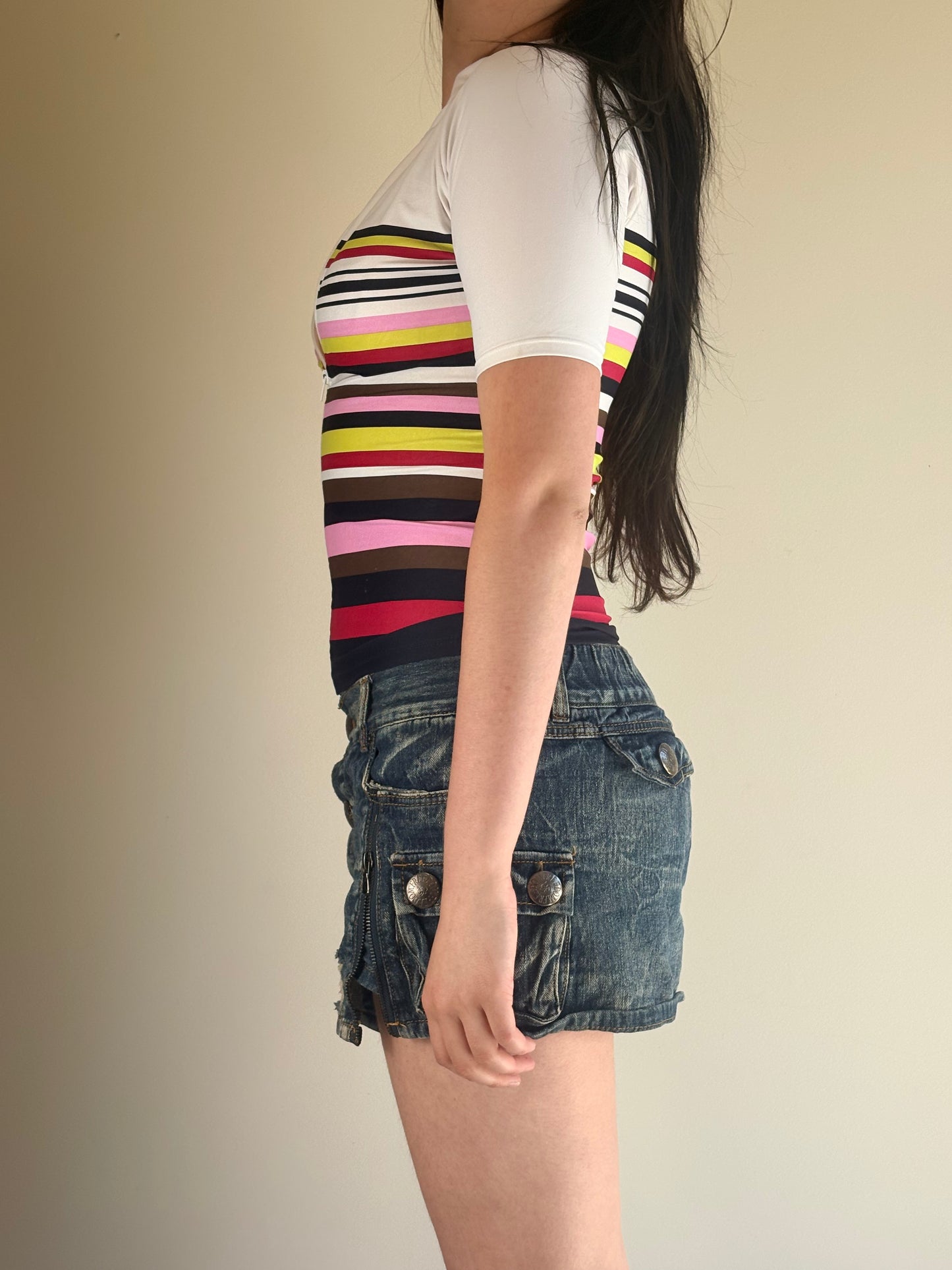 White Stripped Zip Sport Top