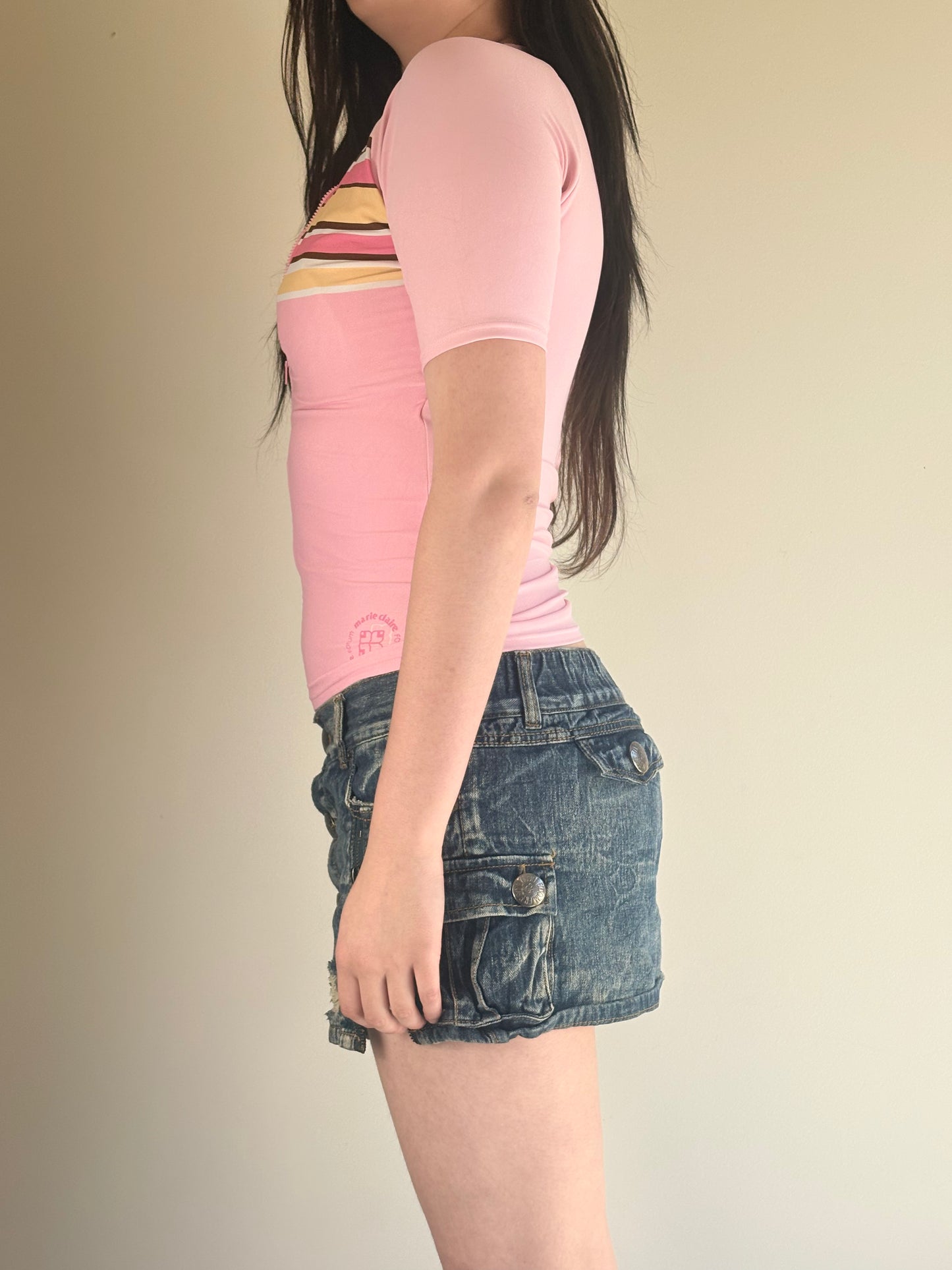 Pink Striped Zip Sport Top
