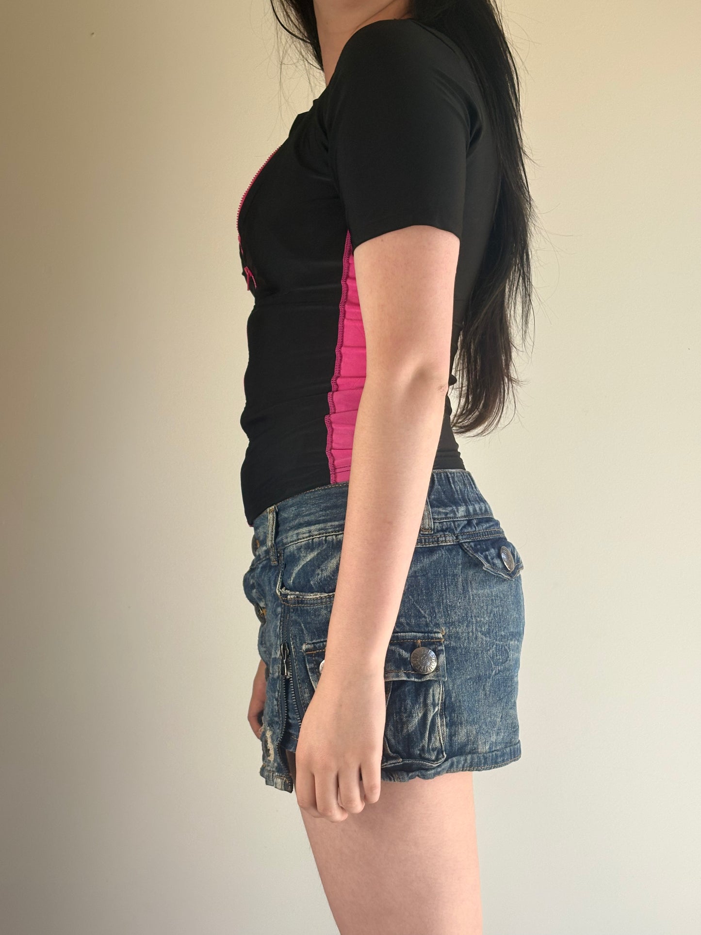 Black Pink Zip Sports Top
