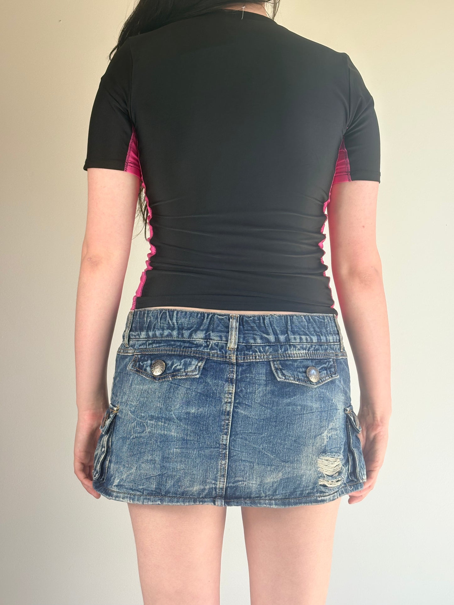 Black Pink Zip Sports Top