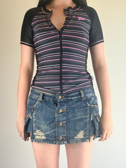 Fila Black Zip Striped Sport Top