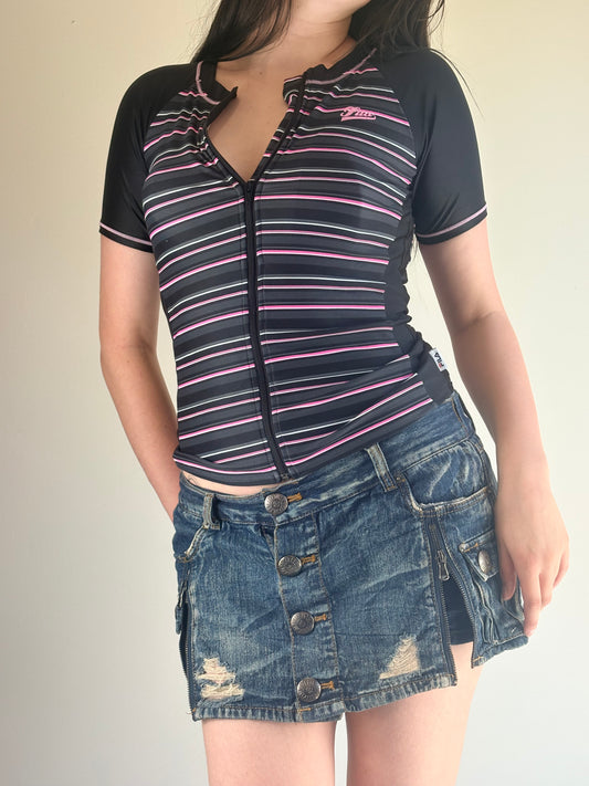 Fila Black Zip Striped Sport Top