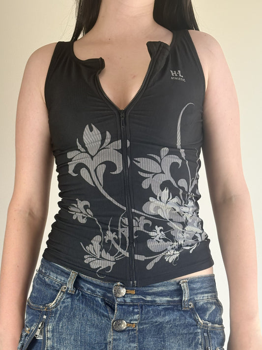 Black Sleeveless Y2k Zip Sport Top