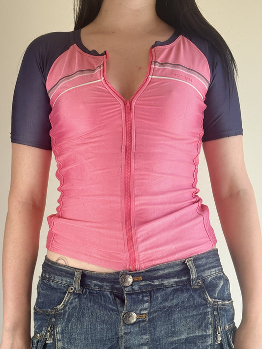 Converse Pink & Navy Zip Sport Top