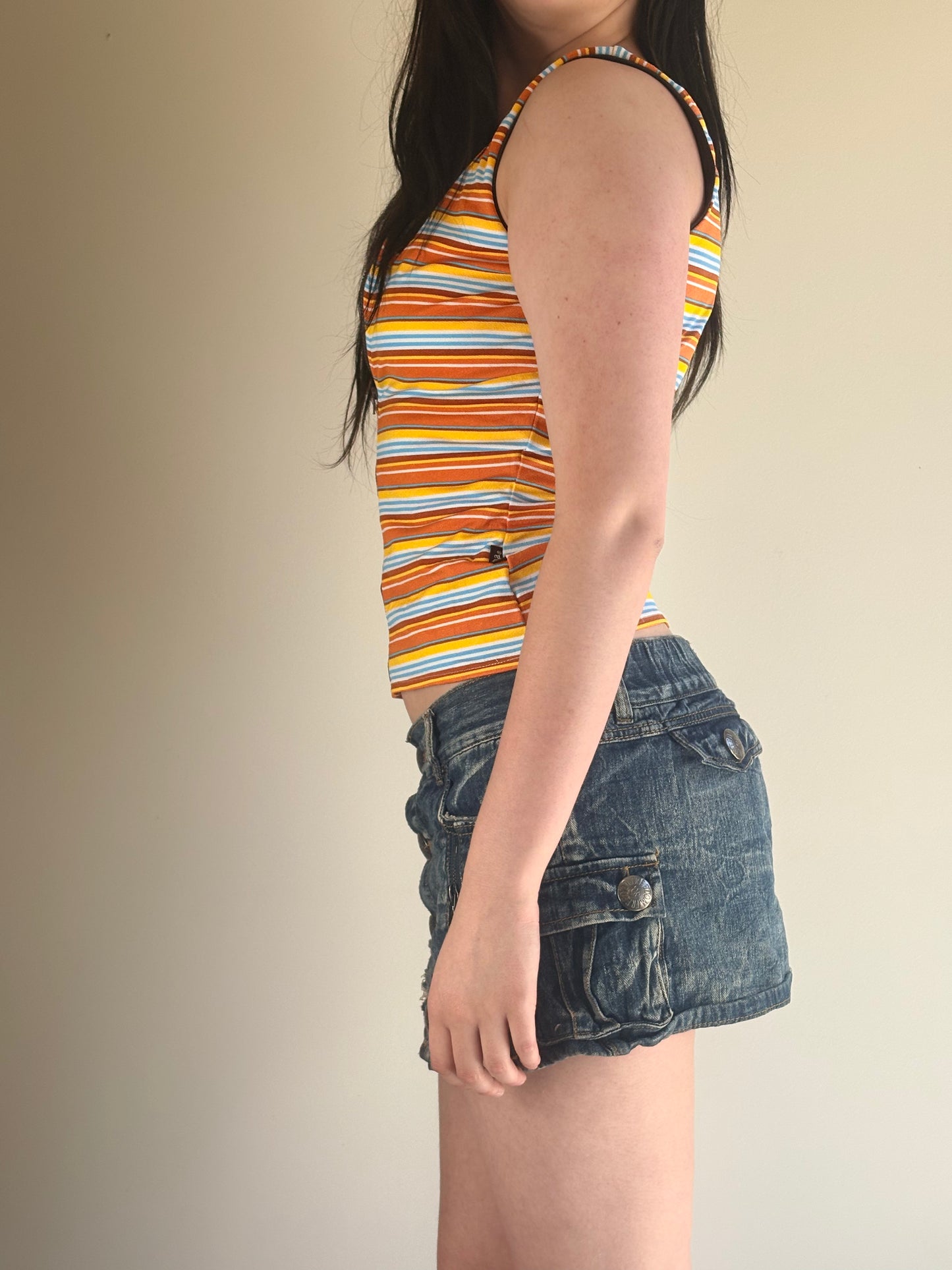 Brown Sleeveless Striped Zip Top