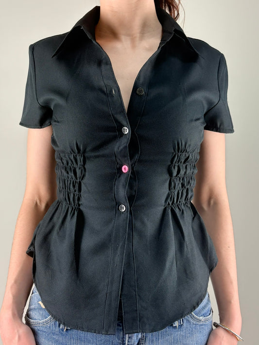 Black Textured Ruched Top