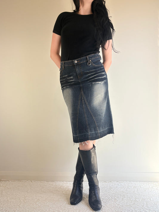 Face Off Denim Midi Skirt