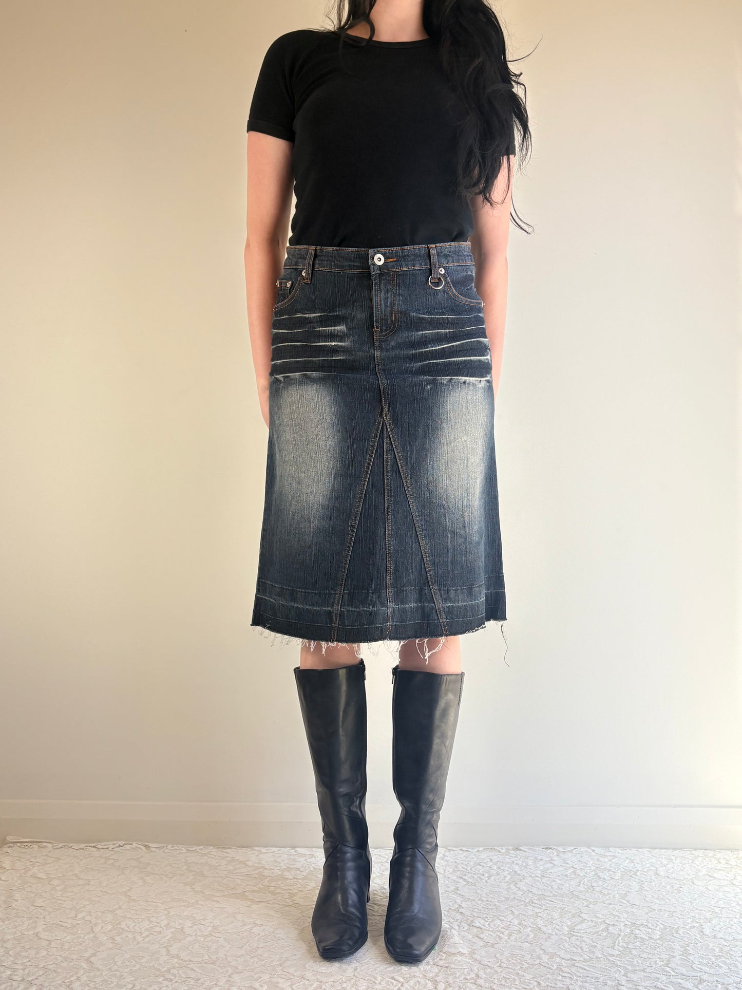 Face Off Denim Midi Skirt