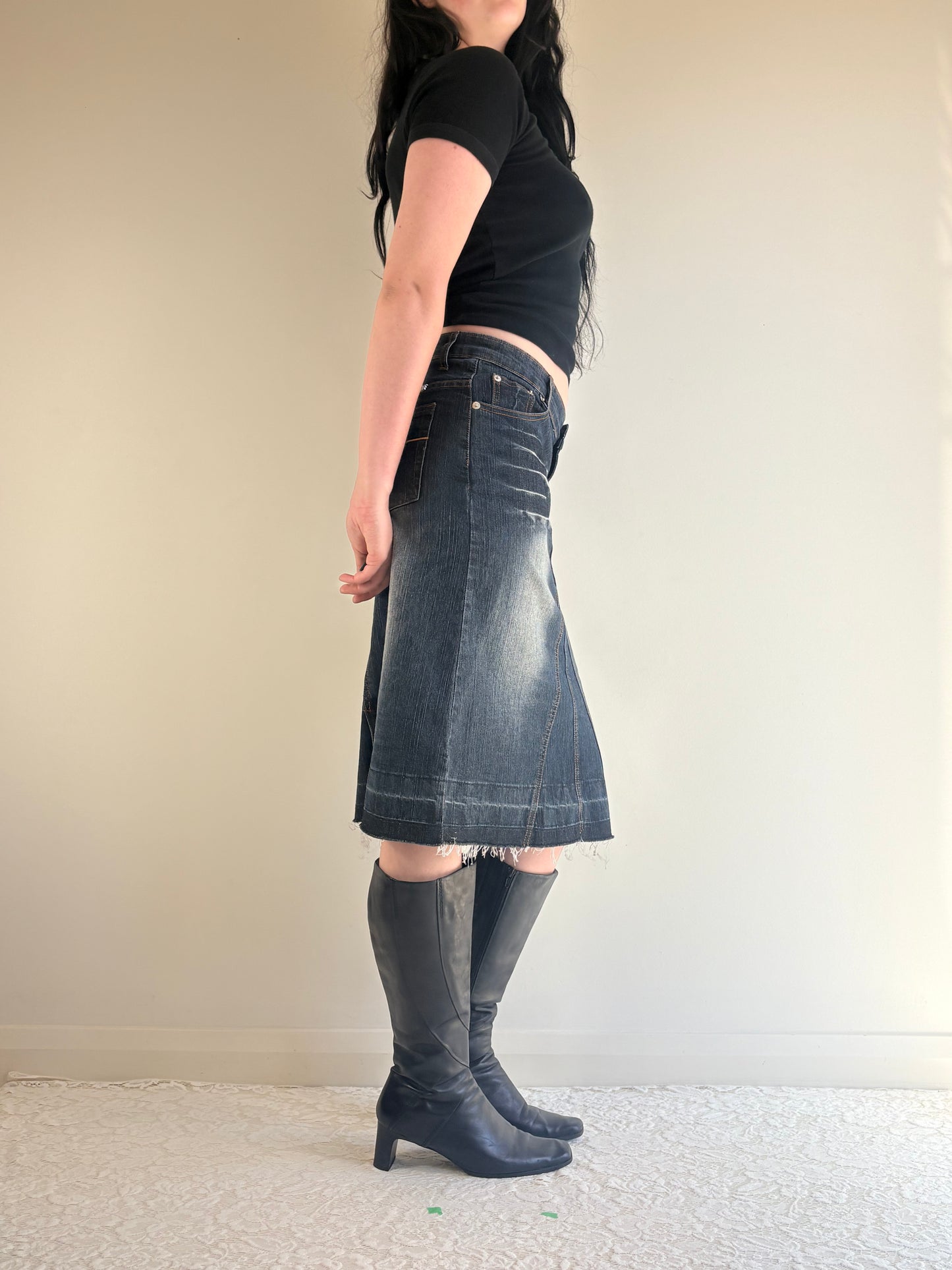 Face Off Denim Midi Skirt