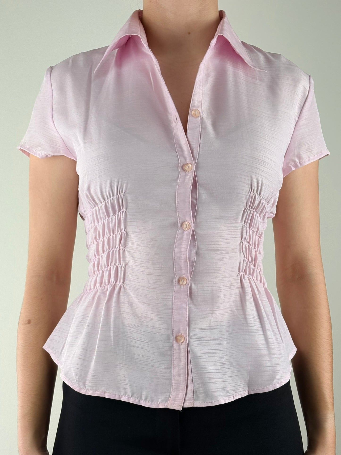 Metallic Baby Pink Ruched Top