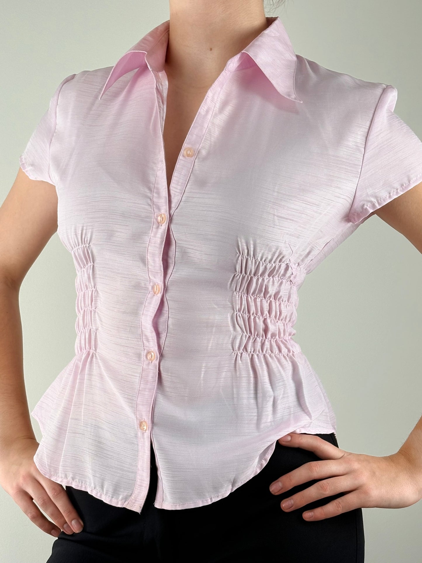 Metallic Baby Pink Ruched Top