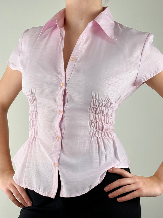 Metallic Baby Pink Ruched Top