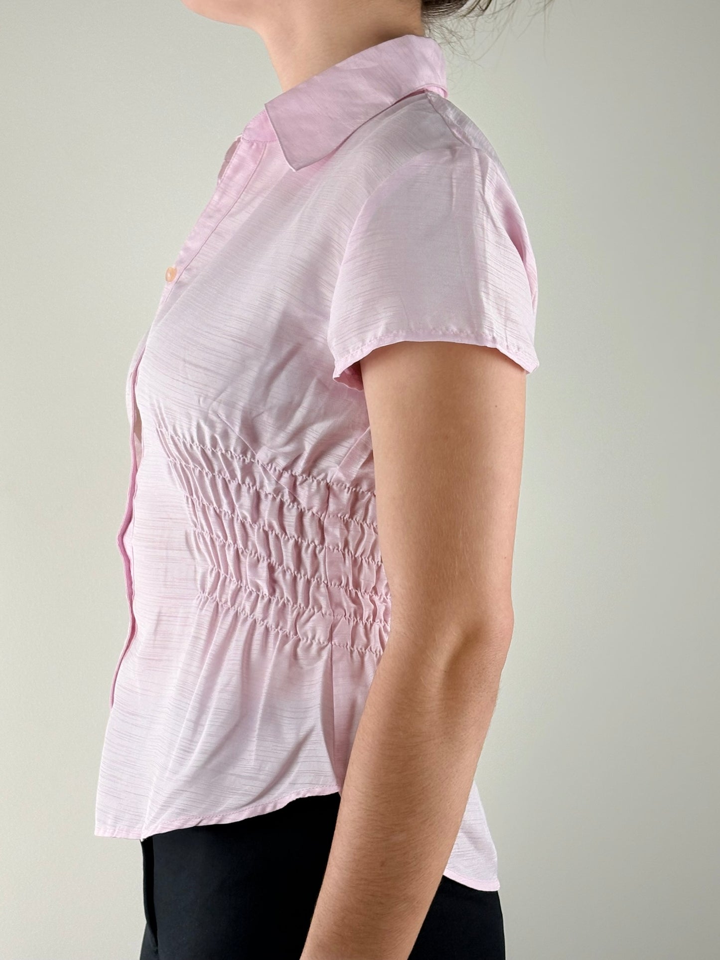 Metallic Baby Pink Ruched Top
