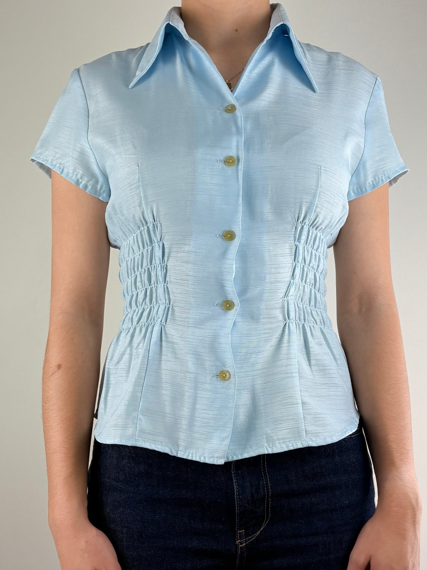 Metallic Blue Ruched Top