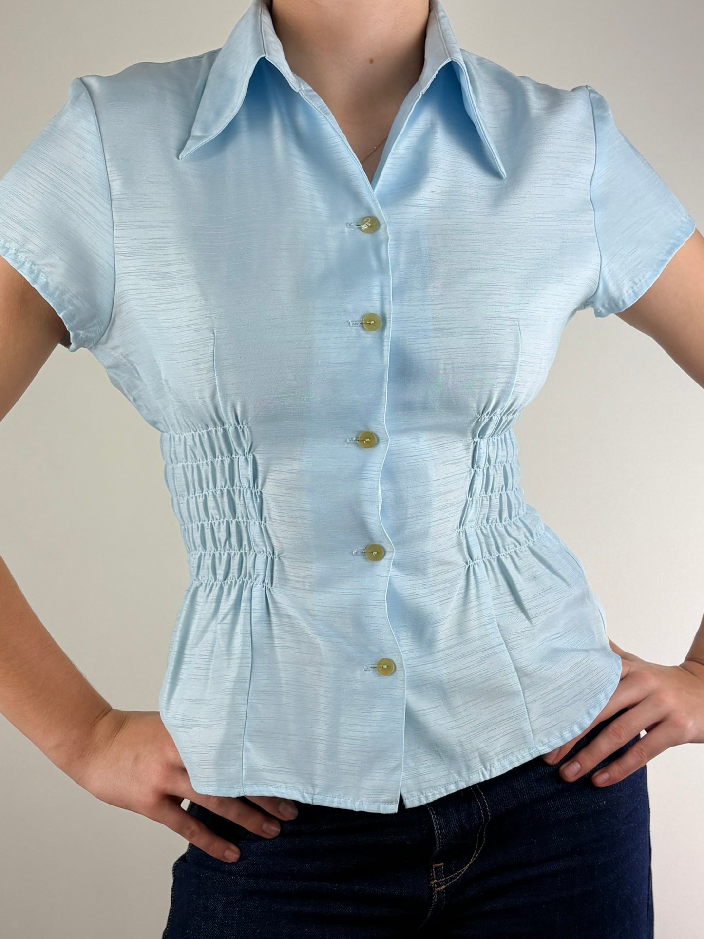Metallic Blue Ruched Top