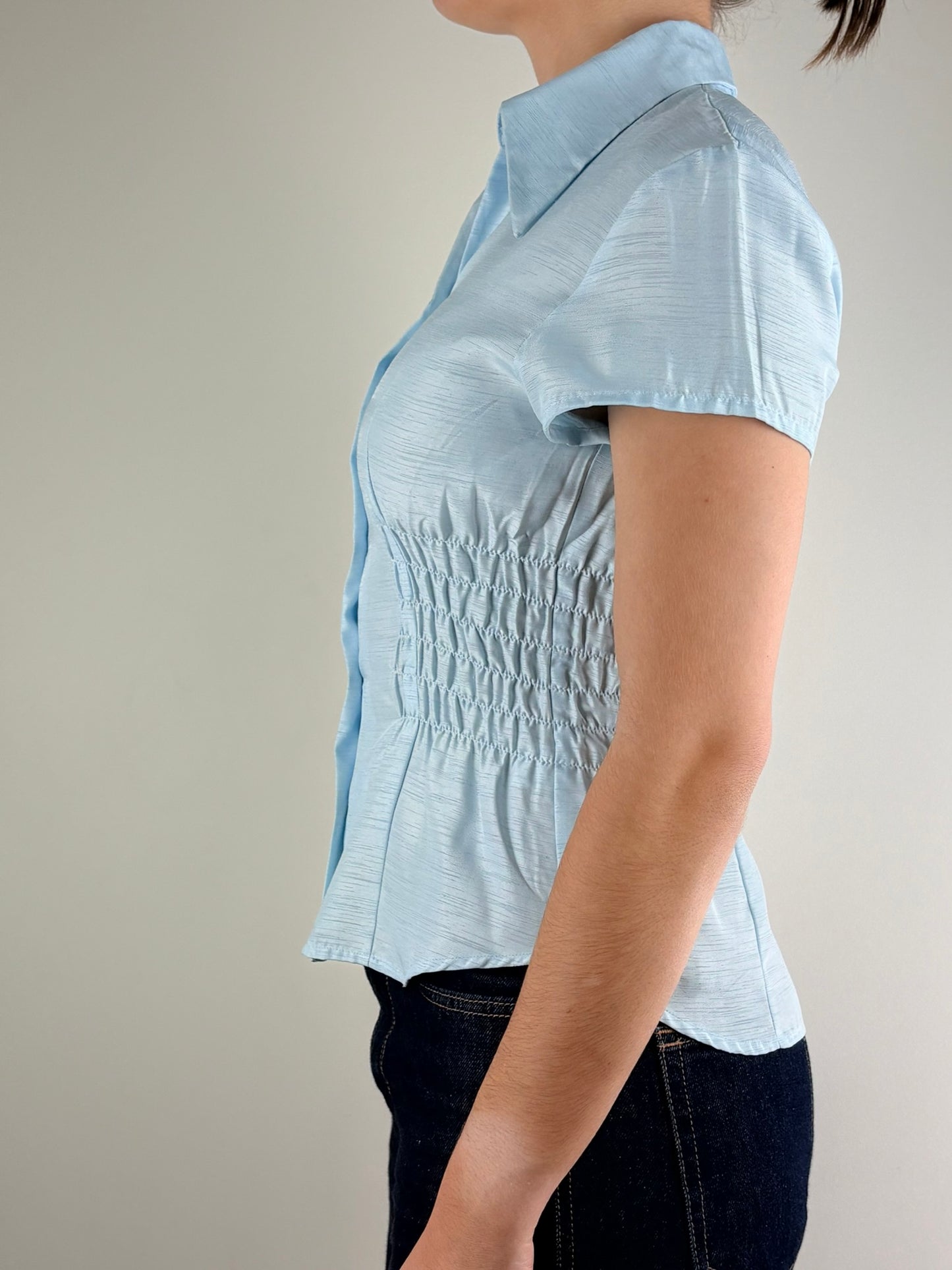 Metallic Blue Ruched Top
