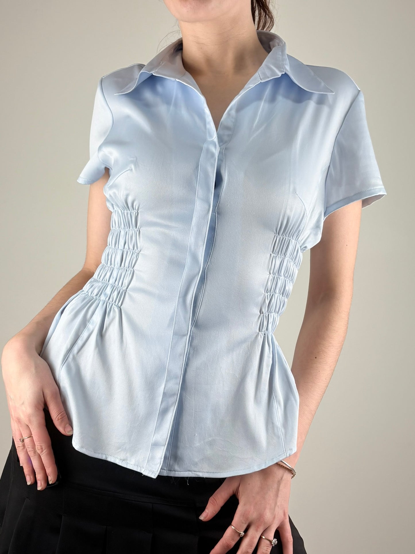 Baby Blue Satin Ruched Top