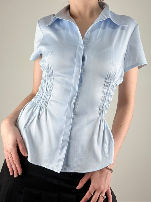 Baby Blue Satin Ruched Top