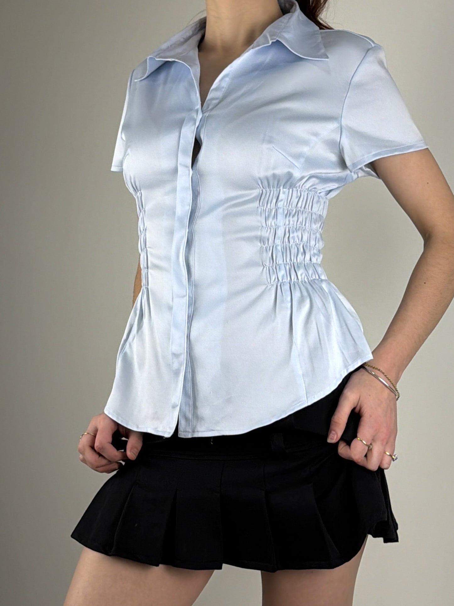 Baby Blue Satin Ruched Top