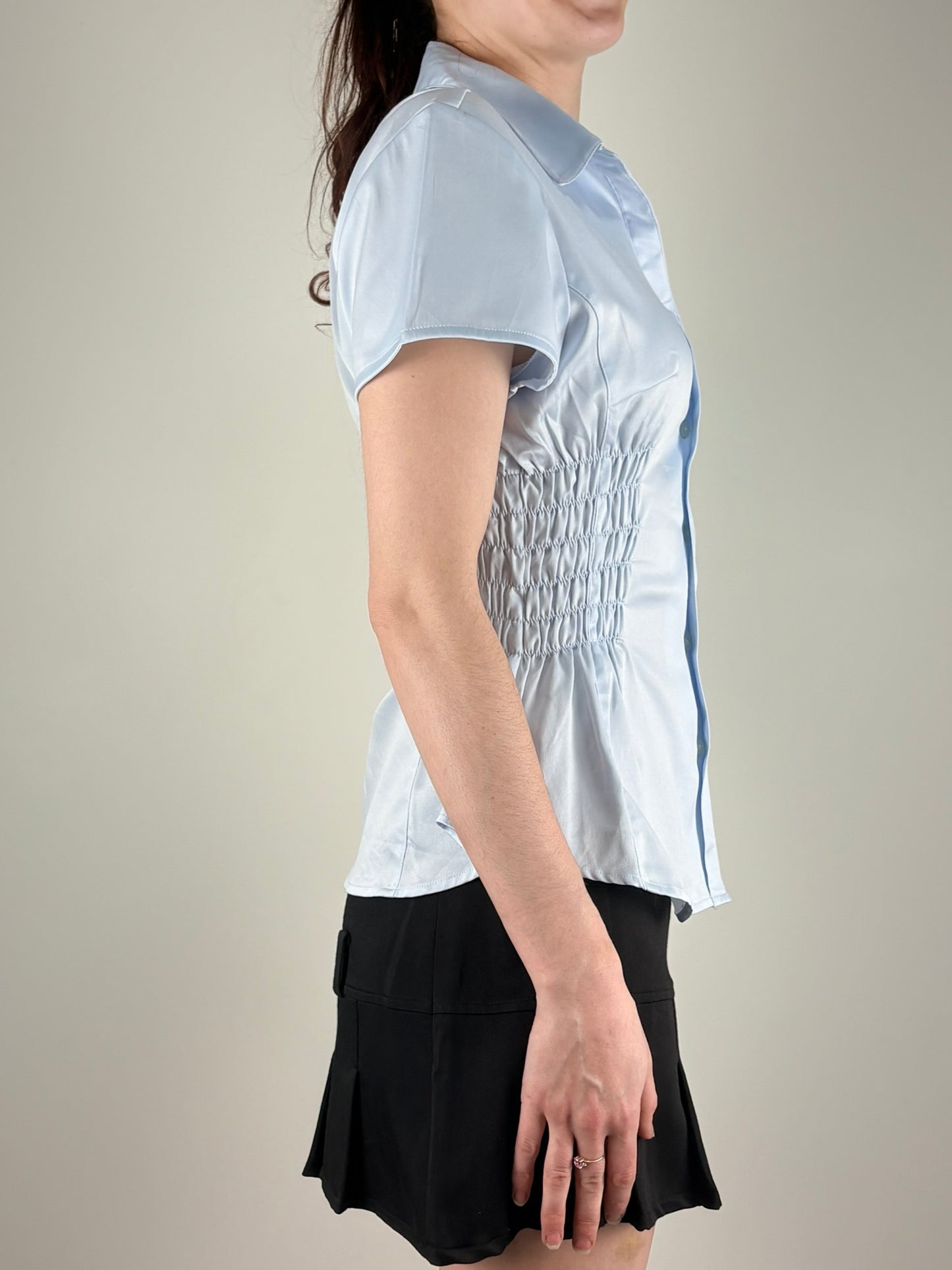 Baby Blue Satin Ruched Top
