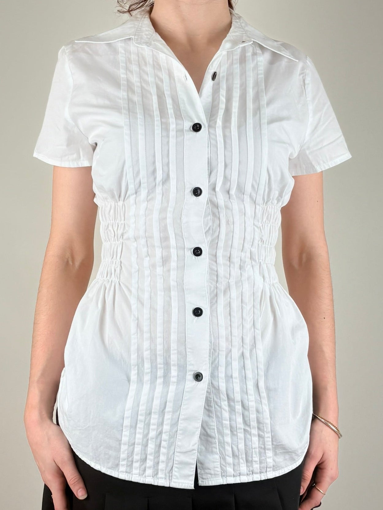 White Pleated Ruched Top