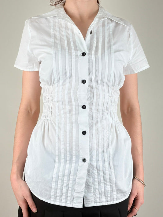 White Pleated Ruched Top