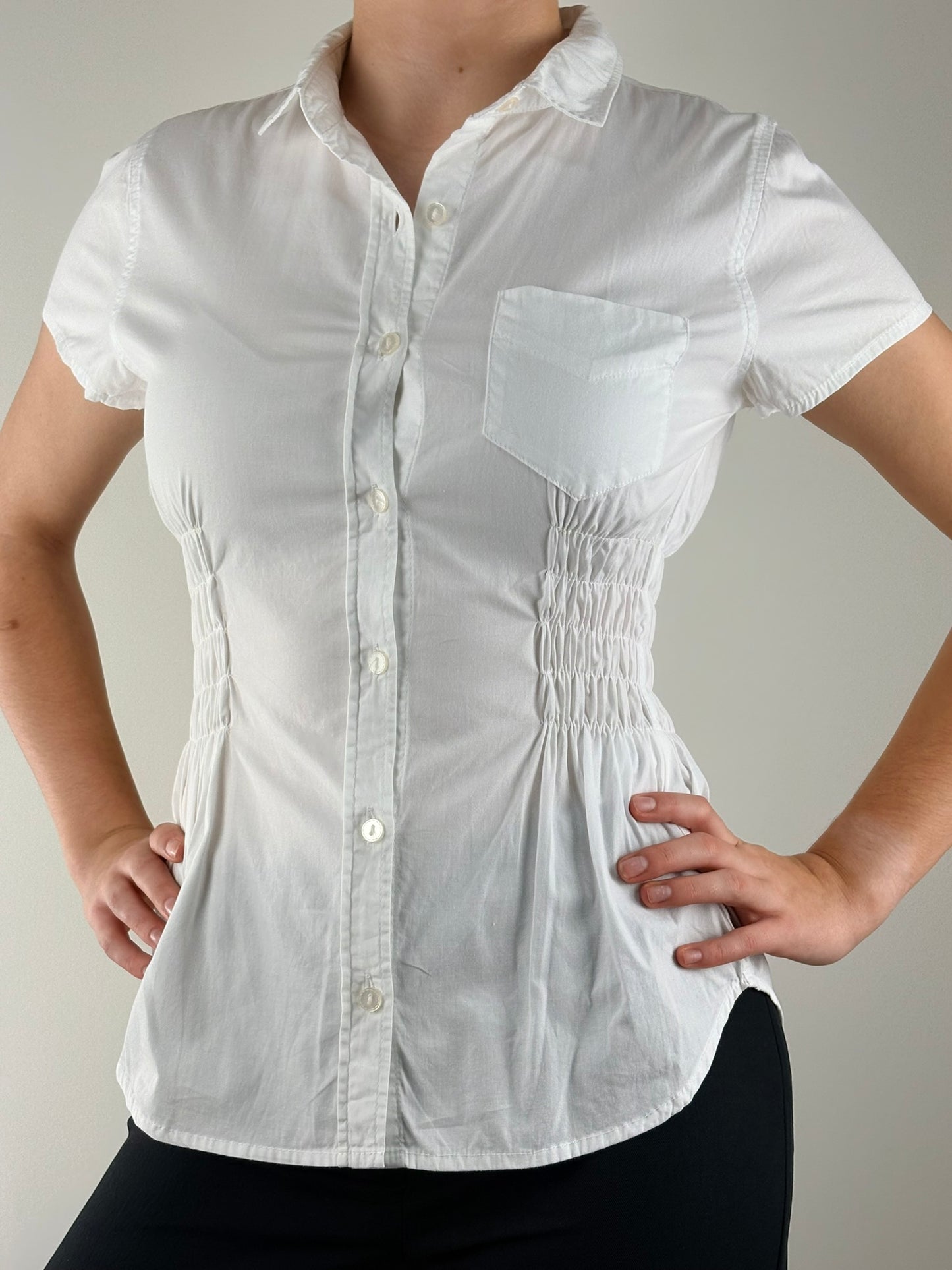 White Cotton Ruched Top