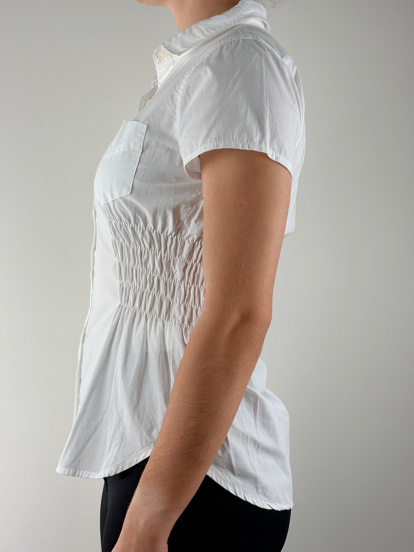 White Cotton Ruched Top