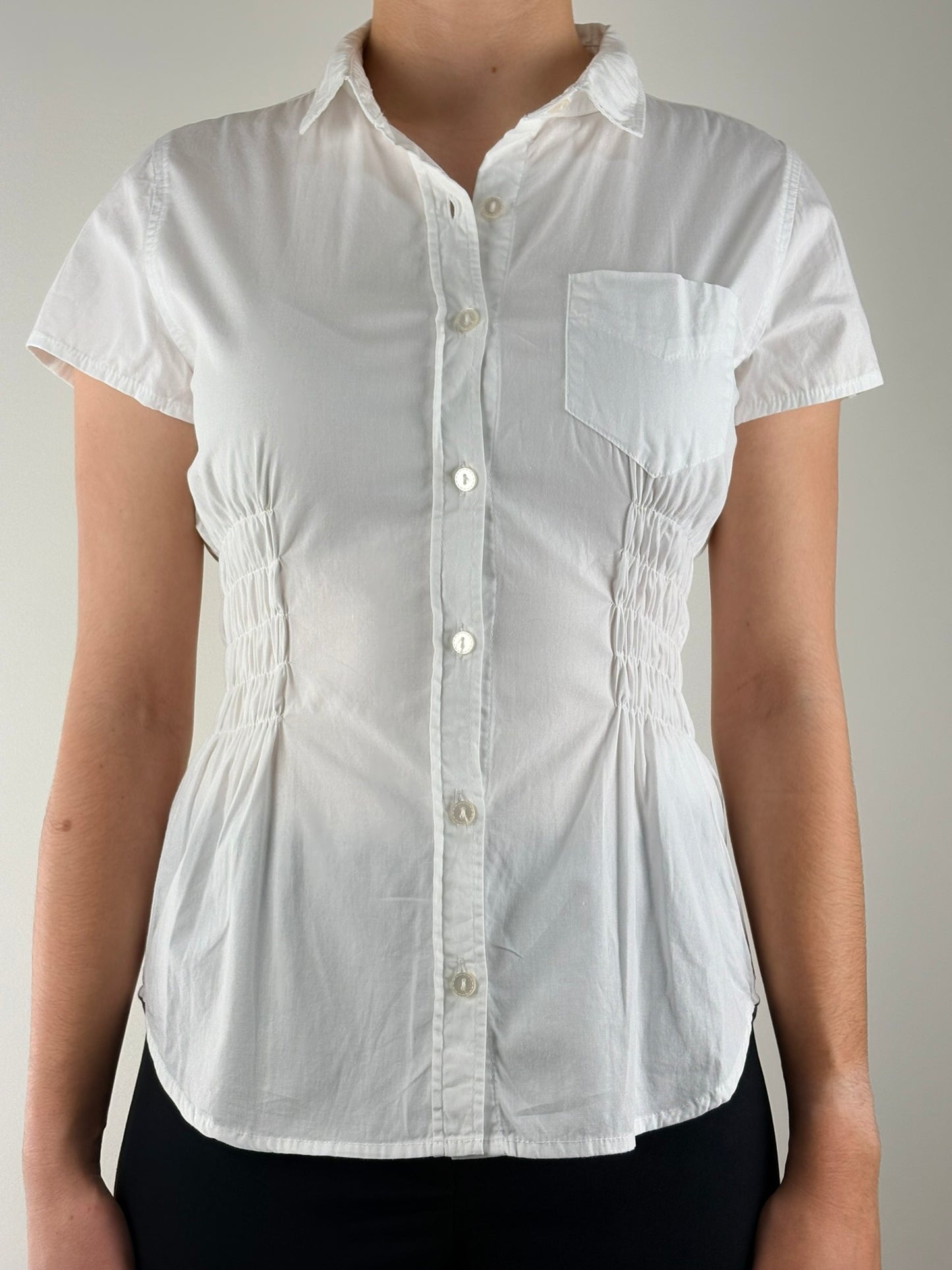 White Cotton Ruched Top