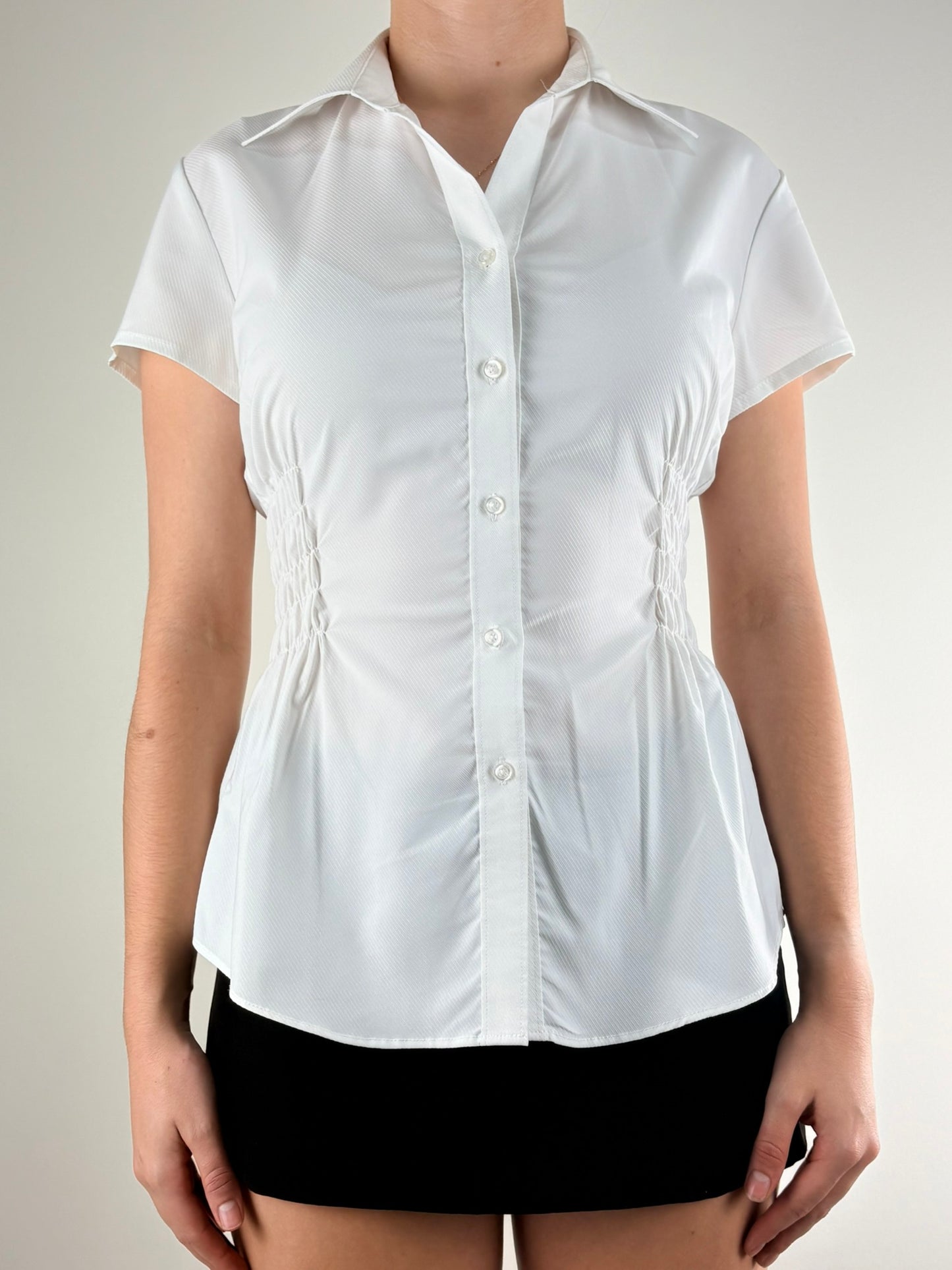 White Embossed Ruched Top