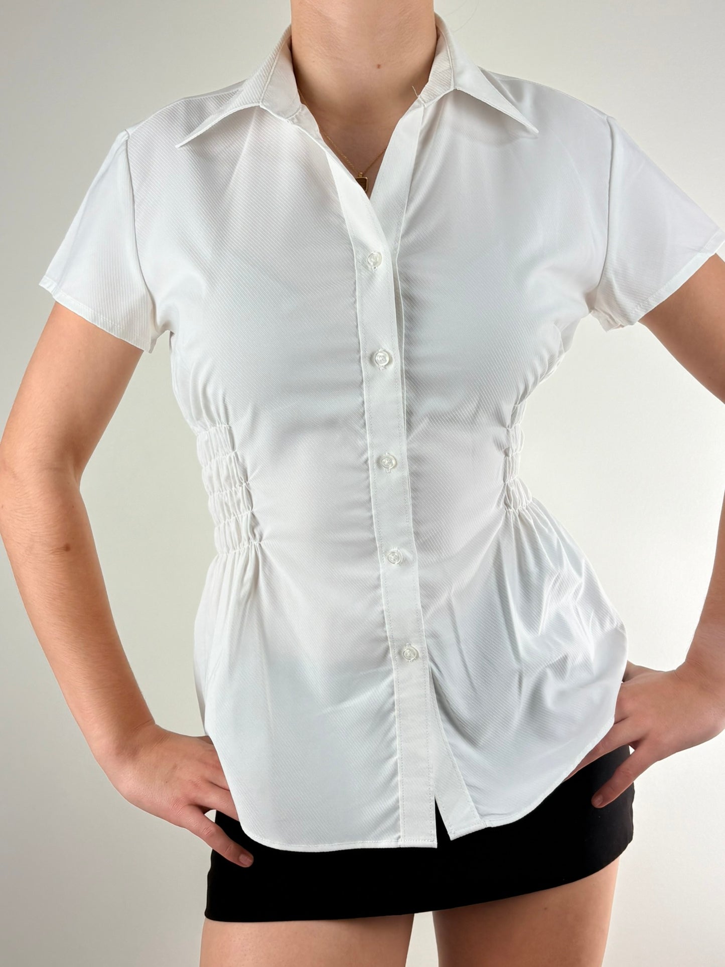 White Embossed Ruched Top