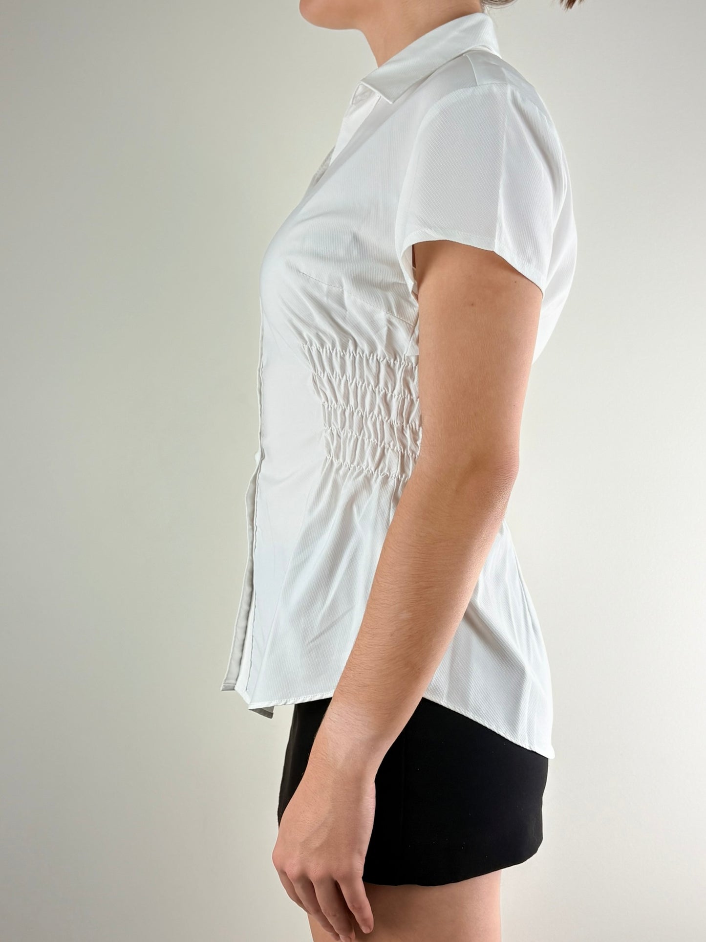 White Embossed Ruched Top