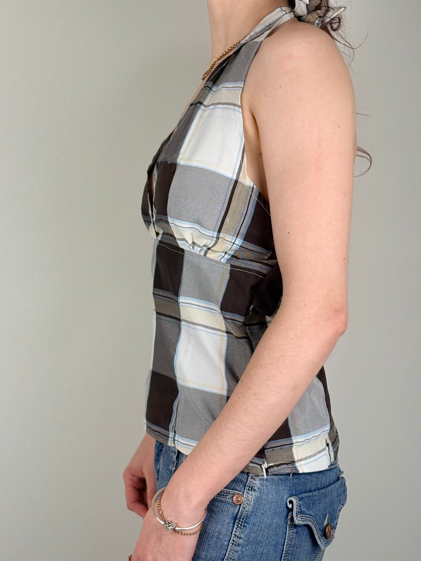 Upcycled Brown Plaid Halter Top